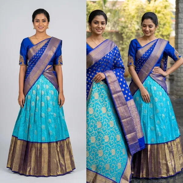 Multicolor_Elegant_Design_Embroidered_Kanchipuram_Silk_Half_Saree_For_Women
