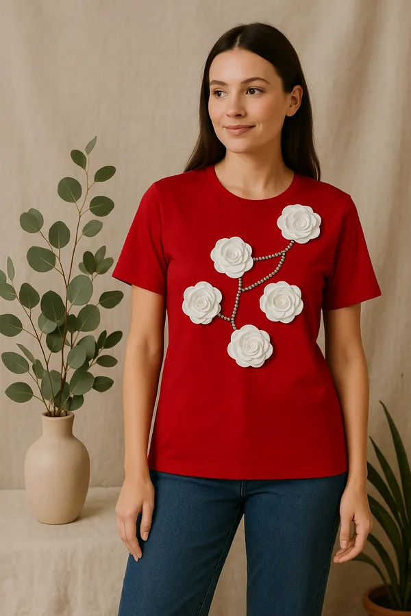 Red_Rayon_T-Shirt_For_Women