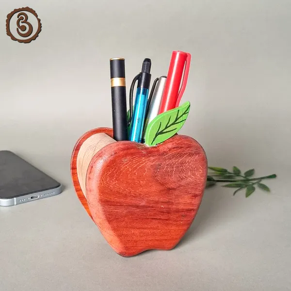 Wooden_Apple_Pen_Holder