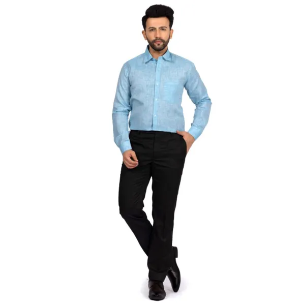 Blue_Cotton_Linen_Blend__Shirt_For_Men