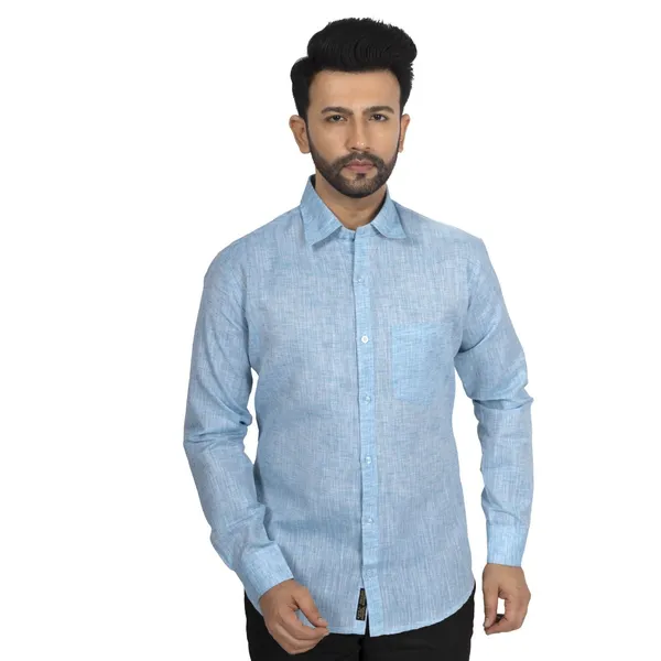 Blue_Cotton_Linen_Blend__Shirt_For_Men