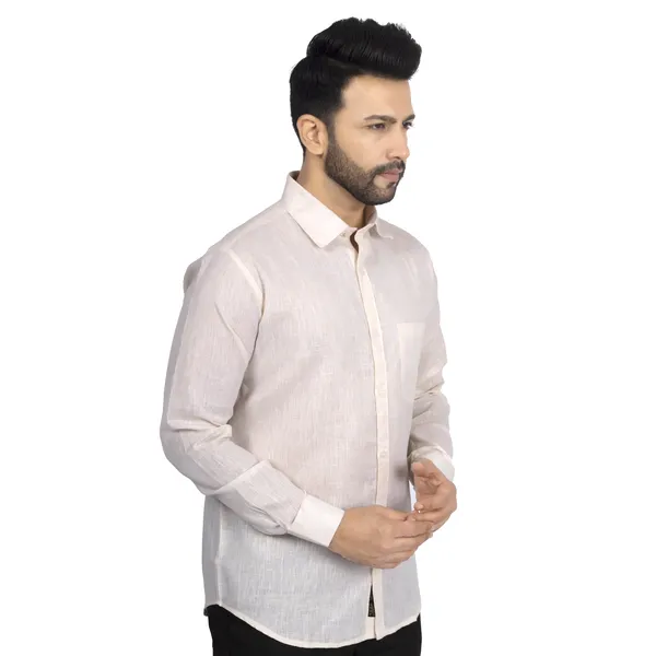 Light_Brown_Cotton_Linen_Blend__Shirt_For_Men
