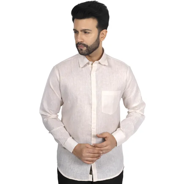 Light_Brown_Cotton_Linen_Blend__Shirt_For_Men