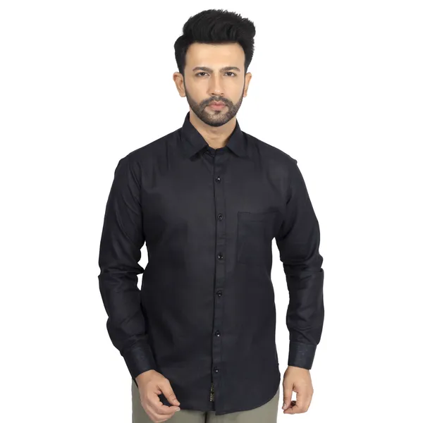 Black_Cotton_Linen_Blend__Shirt_For_Men