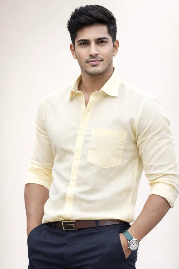 Yellow_Pure_Linen__Shirt_For_Men