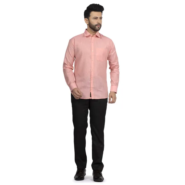 Peach_Cotton_Linen_Blend__Shirt_For_Men