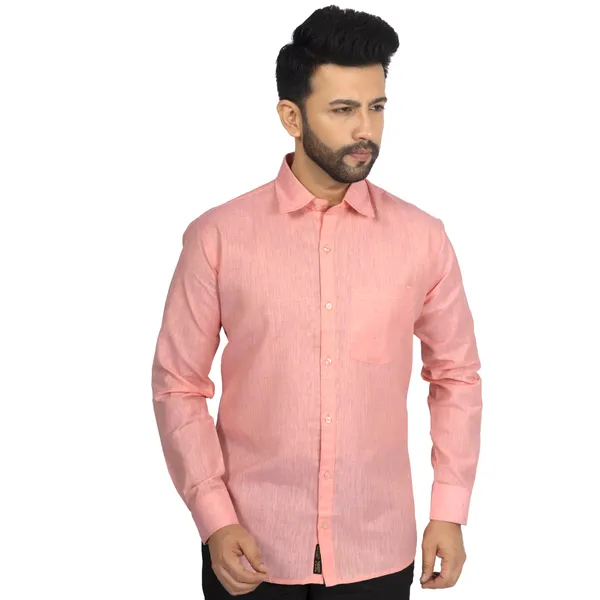 Peach_Cotton_Linen_Blend__Shirt_For_Men