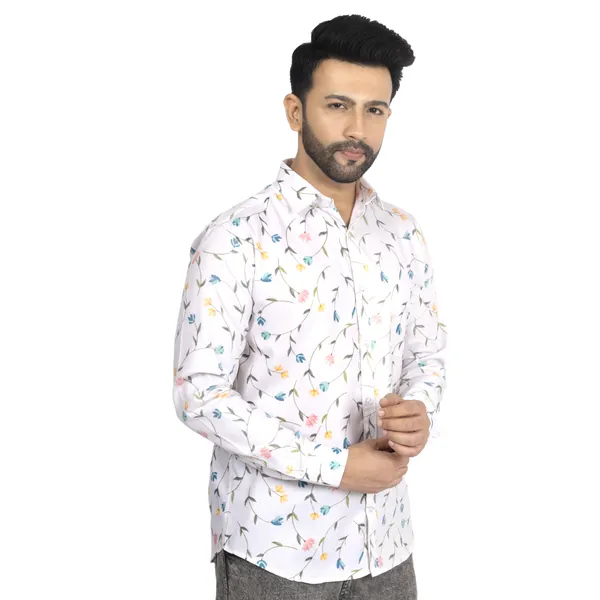 White_Multicolour_Cotton_Linen_Blend__Shirt_For_Men