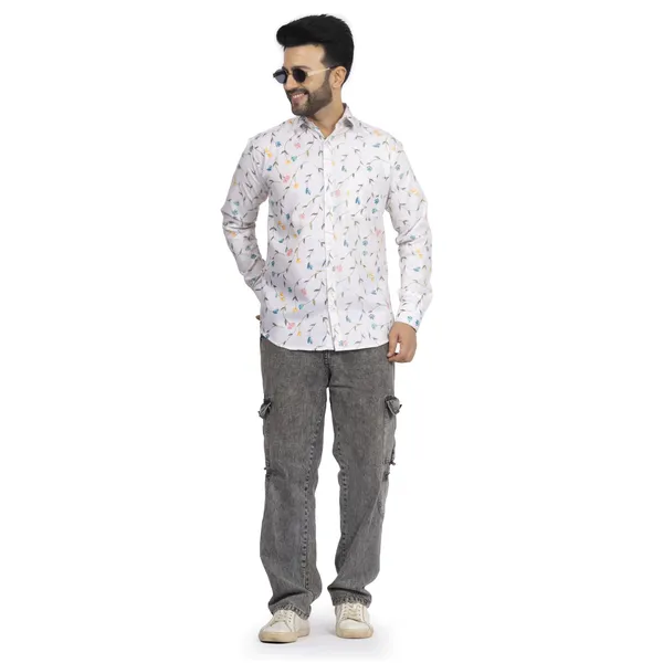 White_Multicolour_Cotton_Linen_Blend__Shirt_For_Men