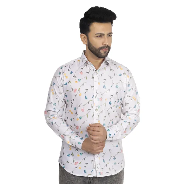 White_Multicolour_Cotton_Linen_Blend__Shirt_For_Men