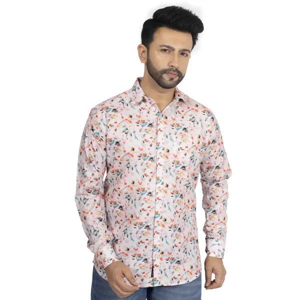 Orange_Red_Cotton_Linen_Blend__Shirt_For_Men