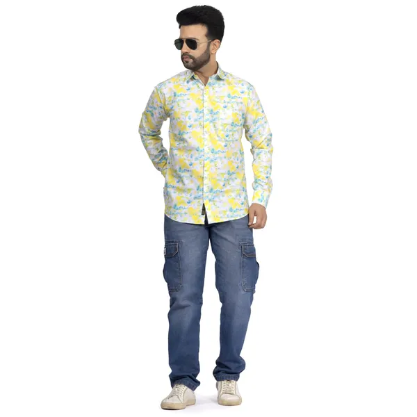 Yellow_And_Blue_Cotton_Linen_Blend__Shirt_For_Men