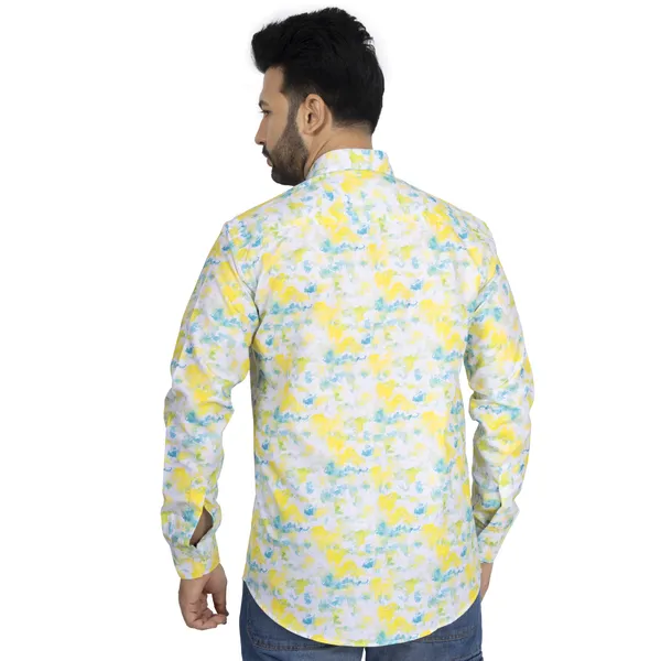 Yellow_And_Blue_Cotton_Linen_Blend__Shirt_For_Men