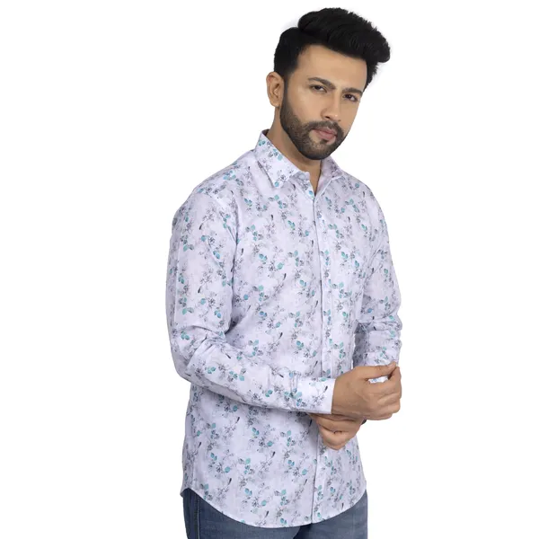 Blue_And_Green_Cotton_Linen_Blend__Shirt_For_Men