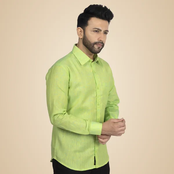 Green_Cotton_Linen_Blend__Shirt_For_Men
