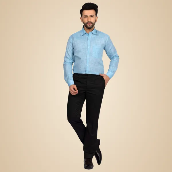 Blue_Cotton_Linen_Blend__Shirt_For_Men