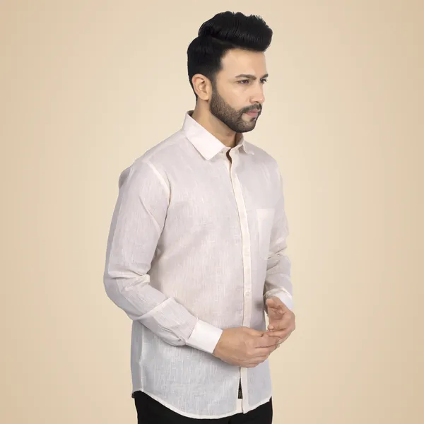Light_Brown_Cotton_Linen_Blend__Shirt_For_Men