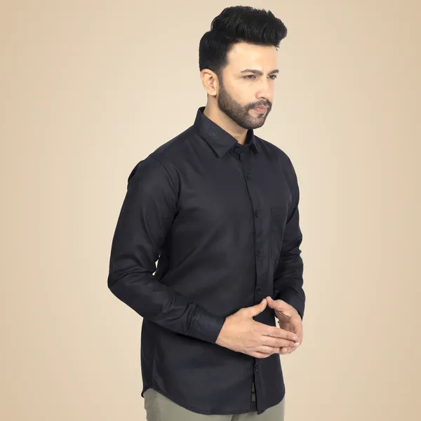 Black_Cotton_Linen_Blend__Shirt_For_Men