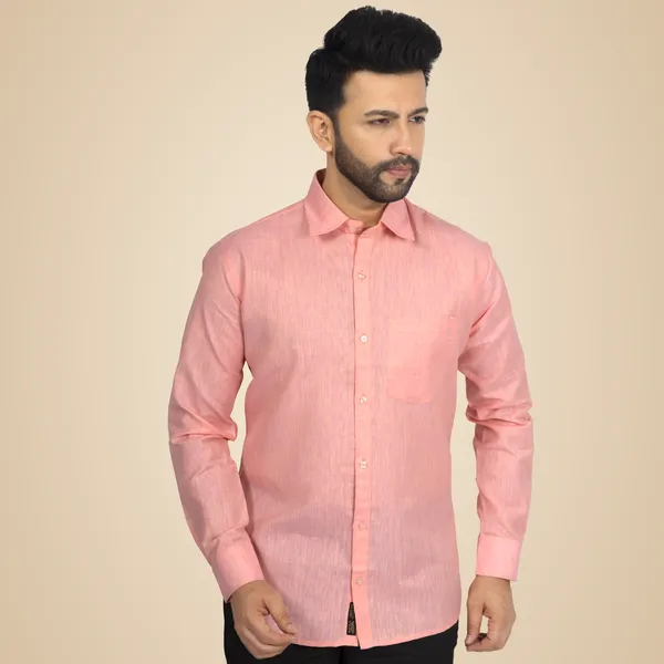 Peach_Cotton_Linen_Blend__Shirt_For_Men
