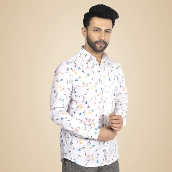 White_Multicolour_Cotton_Linen_Blend__Shirt_For_Men