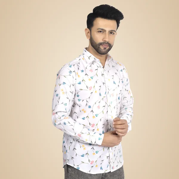 White_Multicolour_Cotton_Linen_Blend__Shirt_For_Men
