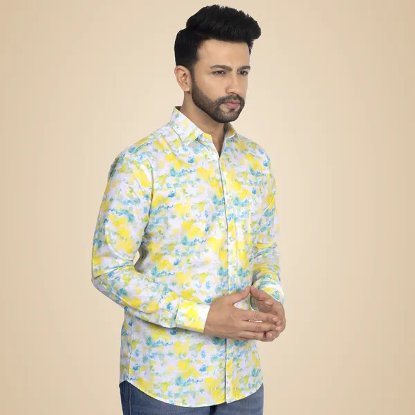Yellow_And_Blue_Cotton_Linen_Blend__Shirt_For_Men