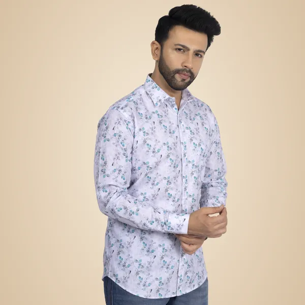 Blue_And_Green_Cotton_Linen_Blend__Shirt_For_Men
