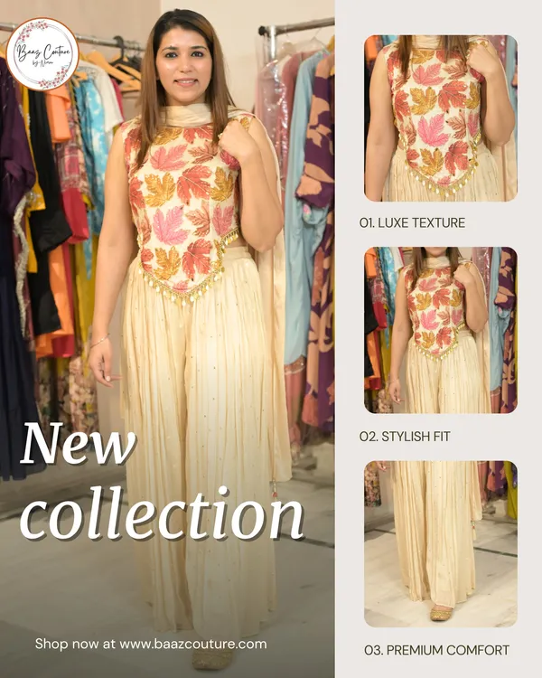 Cream_Elegant_Design_Pure_Chiffon_Three_Piece_Co-Ord_Set_For_Women