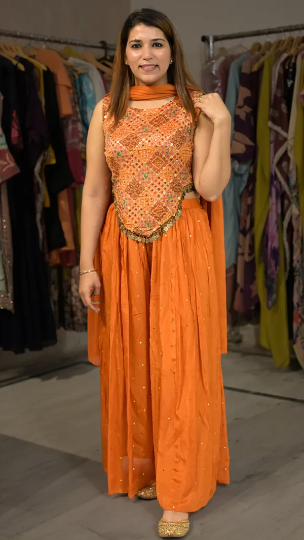 Orange_Elegant_Design_Pure_Chiffon_Three_Piece_Sharara_Set_For_Women