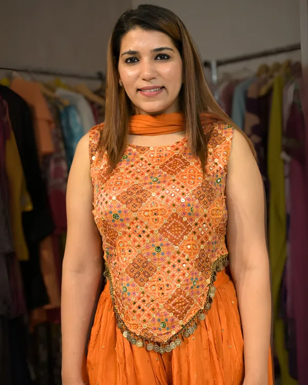 Orange_Elegant_Design_Pure_Chiffon_Three_Piece_Sharara_Set_For_Women