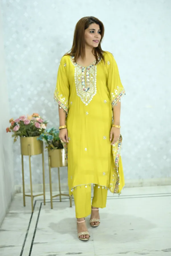 Yellow_Elegant_Design_Luxe_Living_Kaftan_Cotton_Co-Ord_Set_For_Women