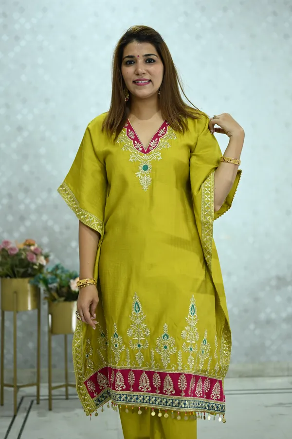 Yellow_Elegant_Design_Vibrant_Cotton_Kaftan_Sets_For_Women