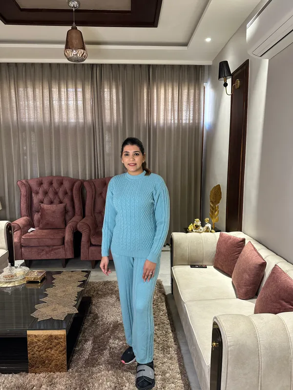 Blue_Elegant_Design_Woollen_Cotton_Co-Ord_Set_For_Women