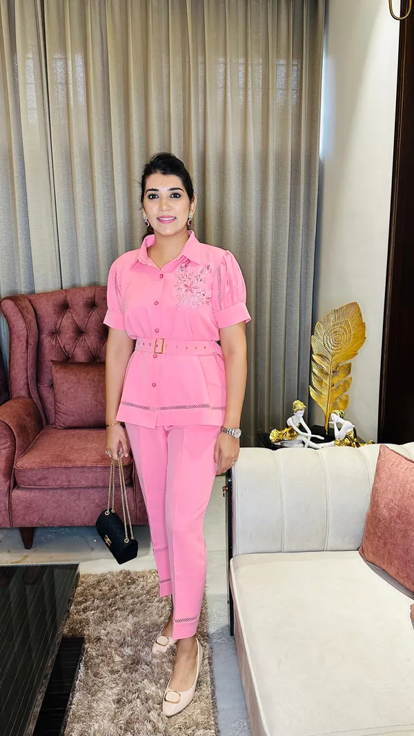 Pink_Elegant_Design_Sculpted_Style_Cotton_Co-Ord_Set_For_Women