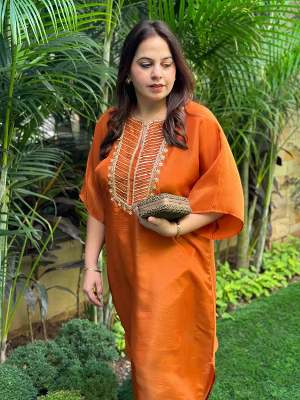 Orange_Elegant_Design_Signature_Style_Cotton_Kaftan_For_Women