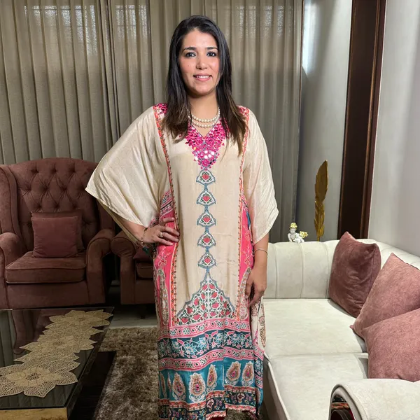 Cream_Elegant_Design_Crepe_Perfection_Cotton_Kaftan_For_Women