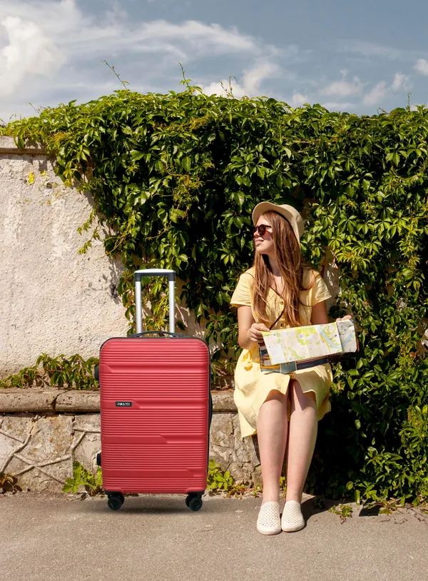 Red_Acrylonitrile_Butadiene_Styrene_Solid_Cabin_Suitcase_For_Men_&_Women