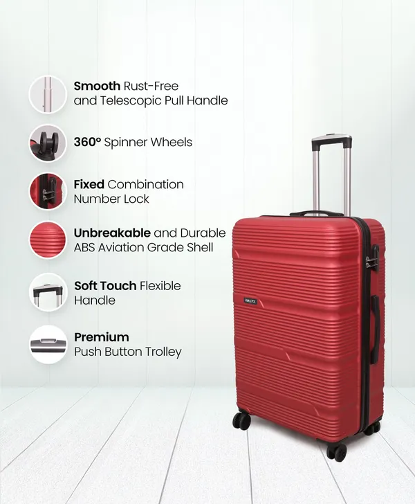 Red_Acrylonitrile_Butadiene_Styrene_Solid_Cabin_Suitcase_For_Men_&_Women