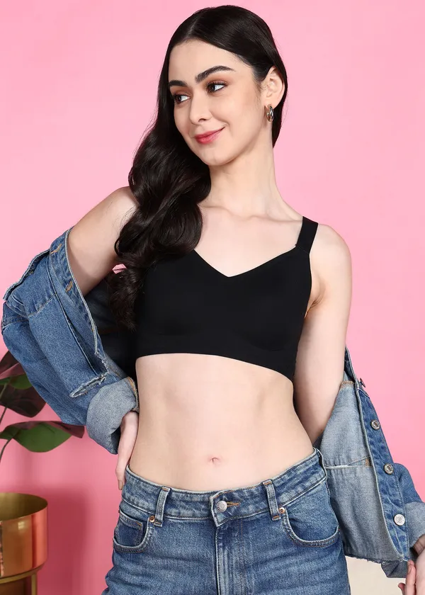 Black_Nylon,_Polyester,_Cotton_Wirefree_Regular_Full_Coverage_Sports_Bra_For_Women
