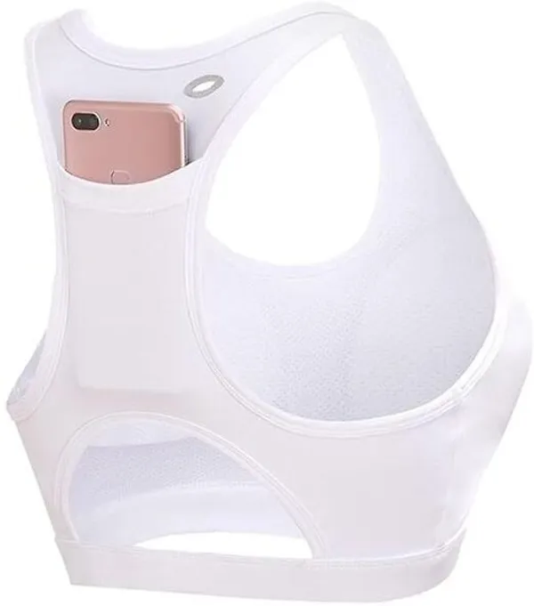 White_Nylon_Wirefree_Racer_Back_Medium_Coverage_Sports_Bra_For_Women