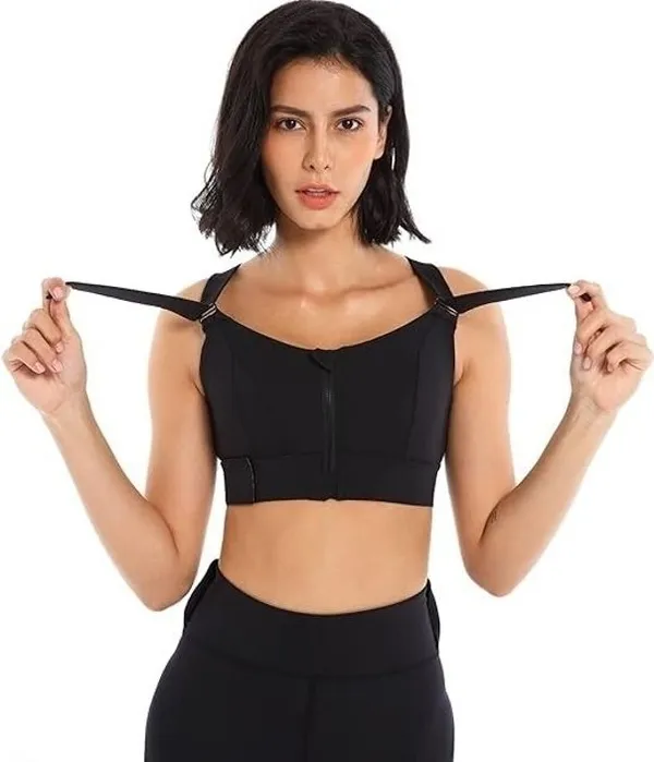 Black_Nylon_Wirefree_Crossback_Full_Coverage_Sports_Bra_For_Women