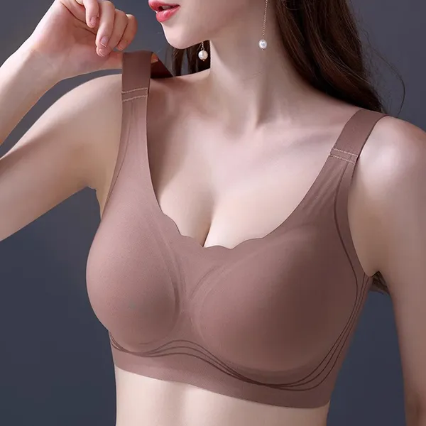Sensual_Lady_Plus_Size_Wirefree_Bra_High_Support_Full_Coverage_4_Hooks_Seamless_Minimizer_Bra_Women_Bralette_Lightly_Padded_Bra_(Brown)