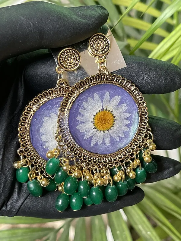 Green_Handmade_Resin_Floral_Jhumka_Earring