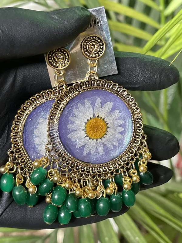 Green_Handmade_Resin_Floral_Jhumka_Earring
