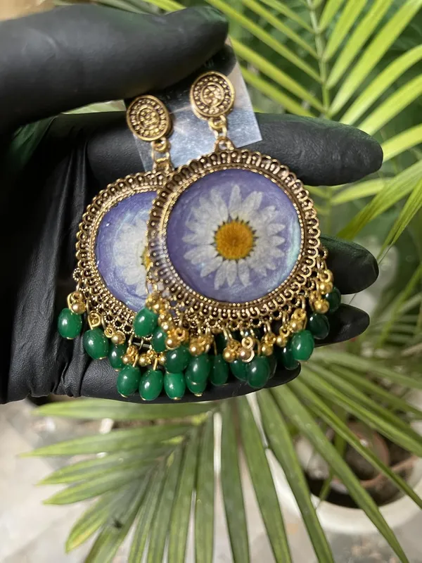 Green_Handmade_Resin_Floral_Jhumka_Earring