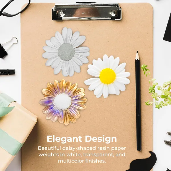 White_&_Golden_Decorative_Flower_Daisy_Resin_Paperweights_(Pack_Of_3)