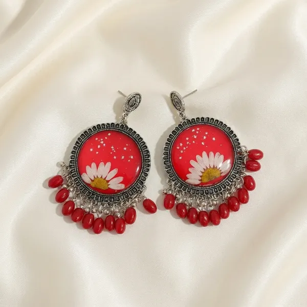 Red_Silver_Daisy_Earring_For_Women