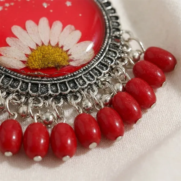 Red_Silver_Daisy_Earring_For_Women