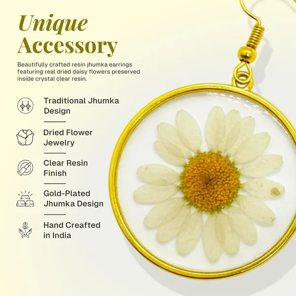White_Handmade_Resin_Daisy_Flower_Jhumka_Earrings