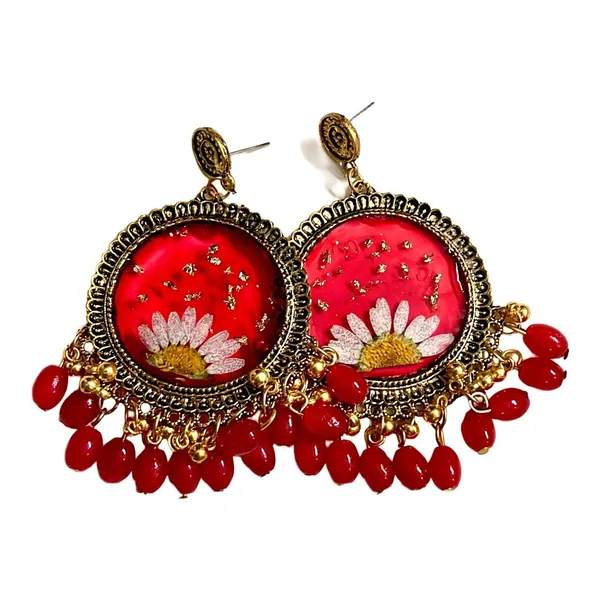 Red_Handmade_Resin_Jhumka_Base_Half_Daisy_Flower_Jhumka_Earring
